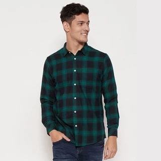 M231 Kemeja Pria Flannel Panjang Hijau Hitam 1388