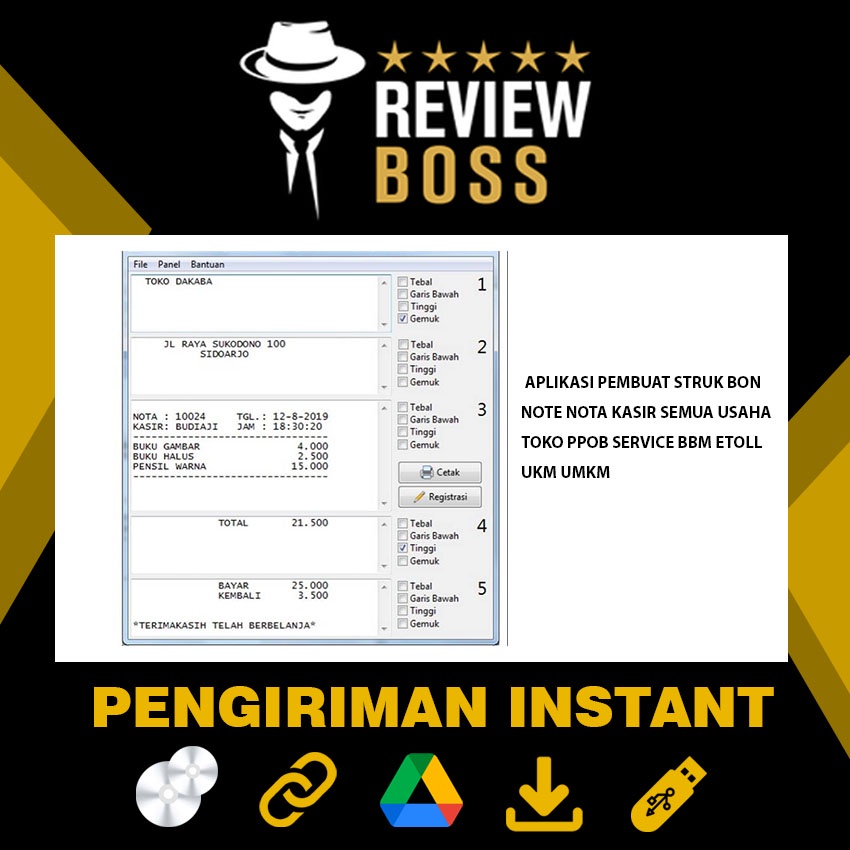 Jual Aplikasi Pembuat Struk Bon Note Nota Kasir Semua Usaha Toko Ppob Service Bbm Etoll Ukm Umkm 4017