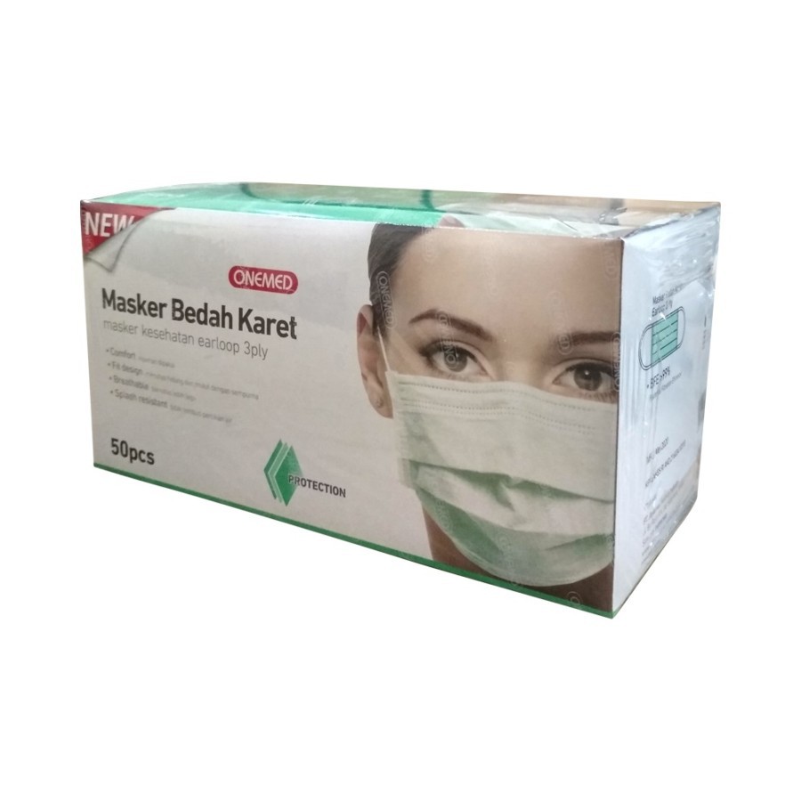 Jual MASKER / ONEMED MASKER BEDAH KARET GREEN 3PLY-50`S EARLOOP ...