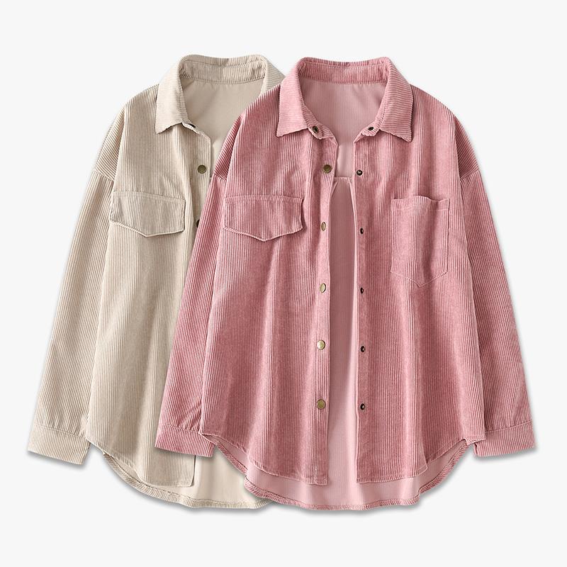 YURUMA Atasan Korea Kemeja Blouse Korduroi Desain Retro Wanita Shirt M-4XL