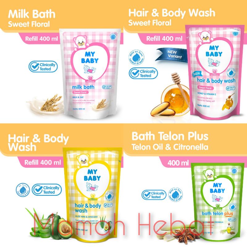 Jual My Baby Hair & Body Wash / Milk Bath / Bath Telon Plus 400 Ml ...