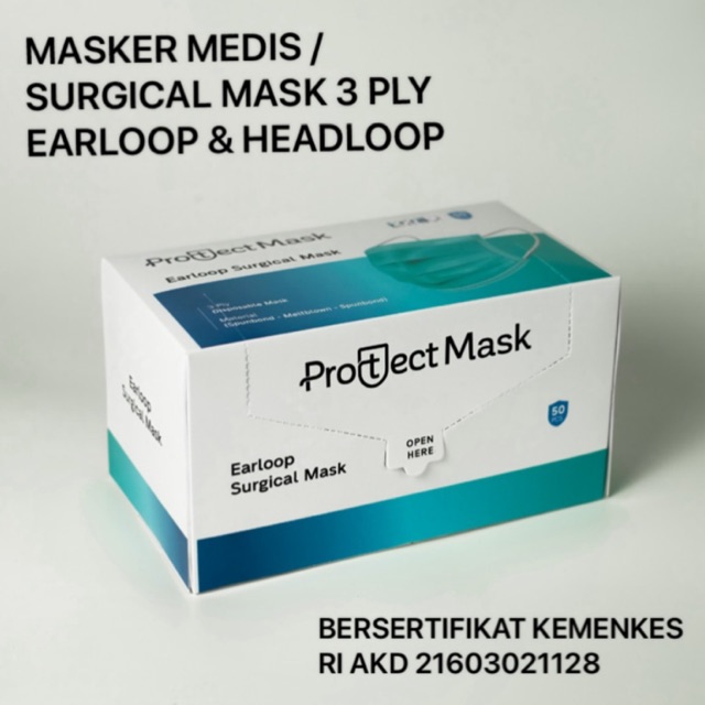 Jual MASKER MEDIS / SURGICAL MASK 3 PLY 50 PCS MEREK PROTECT EARLOOP ...