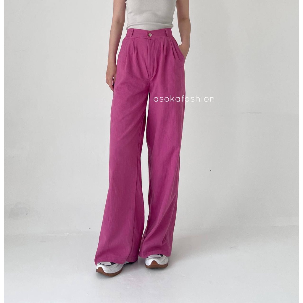 Jual Asoka Beatrix Pants Celana Kulot Linen Crinckle Highwaist I