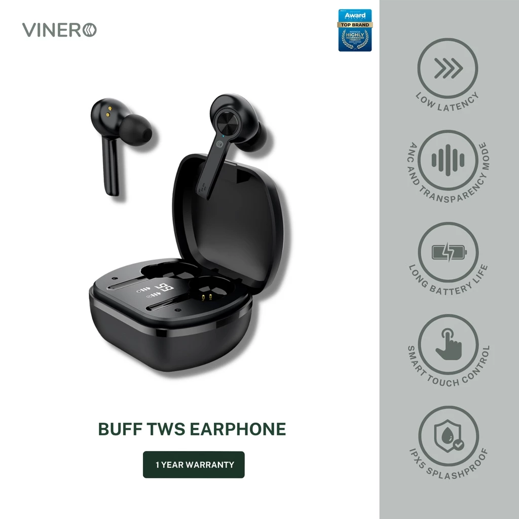 Vinero Buff TWS ANC Active Bluetooth Earphone In Ear IPX5