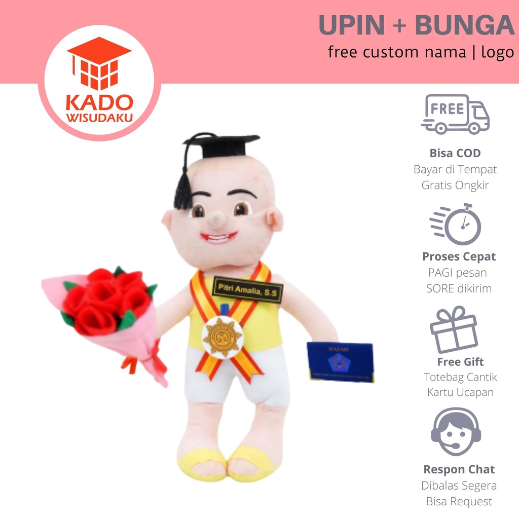 Jual Boneka Wisuda Upin Ipin Medium dengan Mini Bunga | Shopee Indonesia