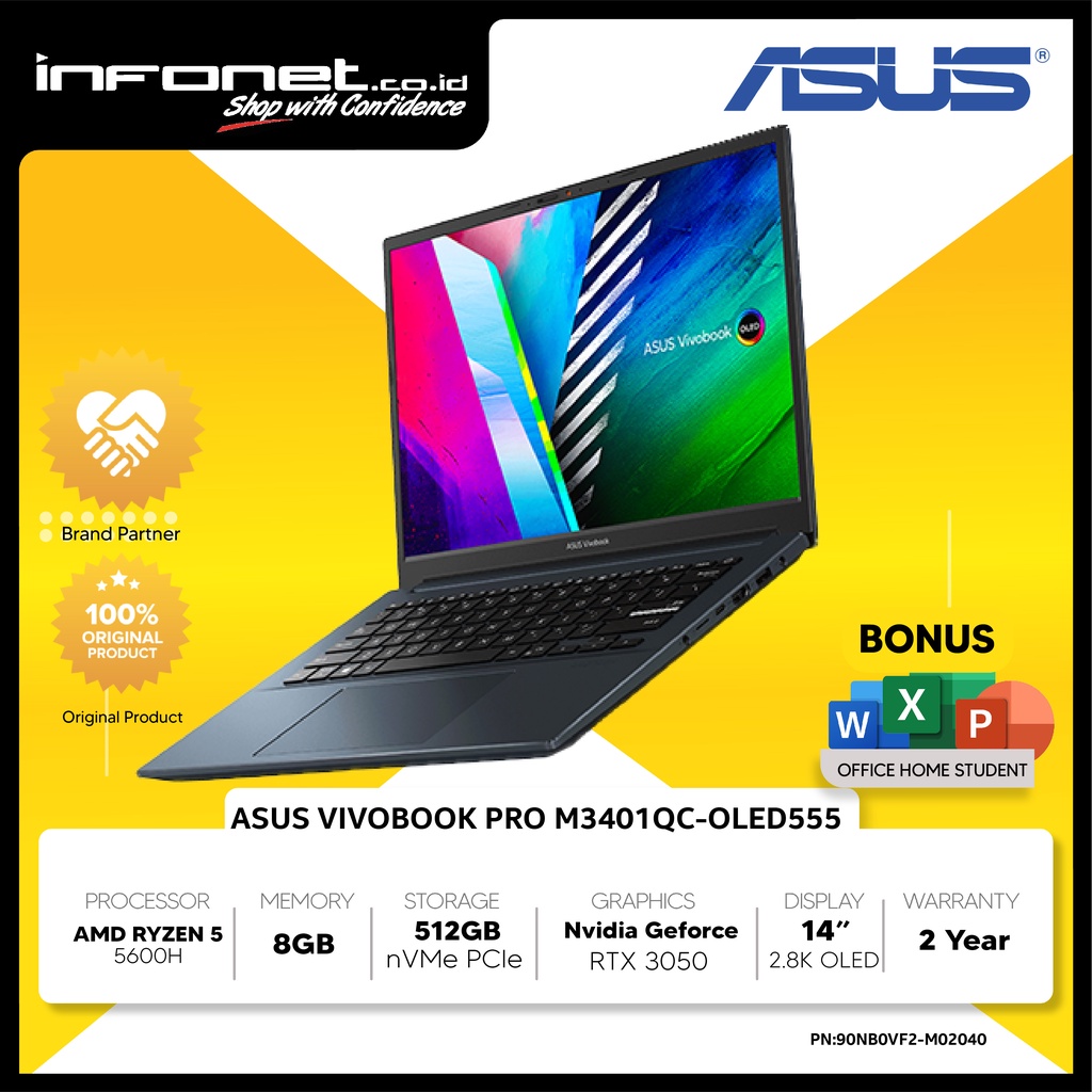 Jual Asus Vivobook Pro Oled Rtx3050 M3401qc Ryzen 5 5600h 8gb 512gb Rtx3050 4gb 14 28k Oled