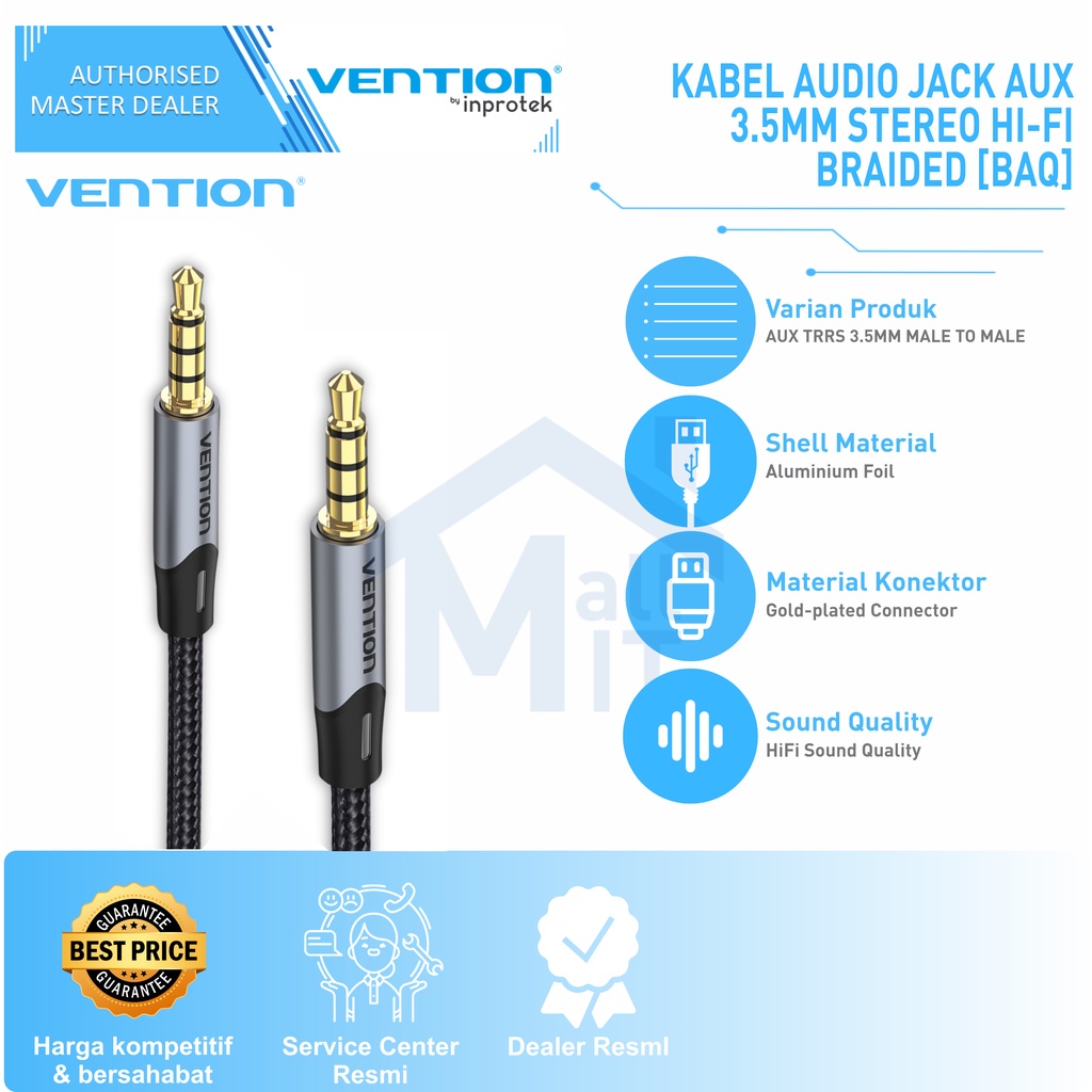 Jual Vention Kabel Audio Jack Aux Mm Stereo Hi Fi Braided Headphone Baq Shopee Indonesia