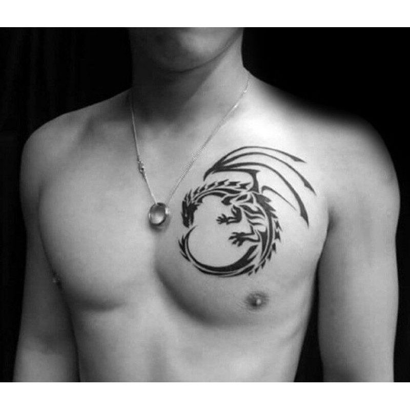 Jual Tato Basic Tahan 5-7 Hari Tato Temporer Naga Tribal Dada Stiker