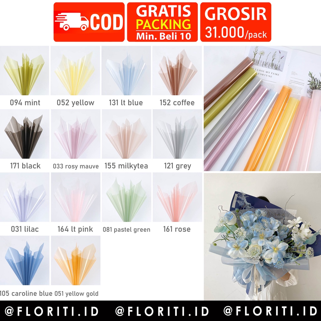 Jual Lembar Kertas Buket Cellophane Glossy Semi Transparant Flower