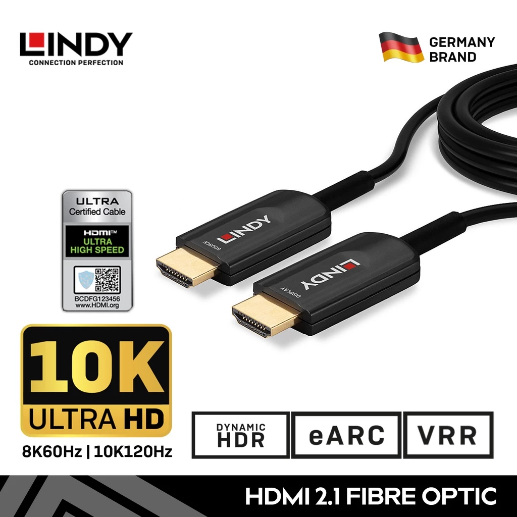 Kabel HDMI 2.1 LINDY 20m Fiber Optic Ultra High Speed Cable 10K 8K HDR10 EARC 48Gbps Dolby Vision 38382