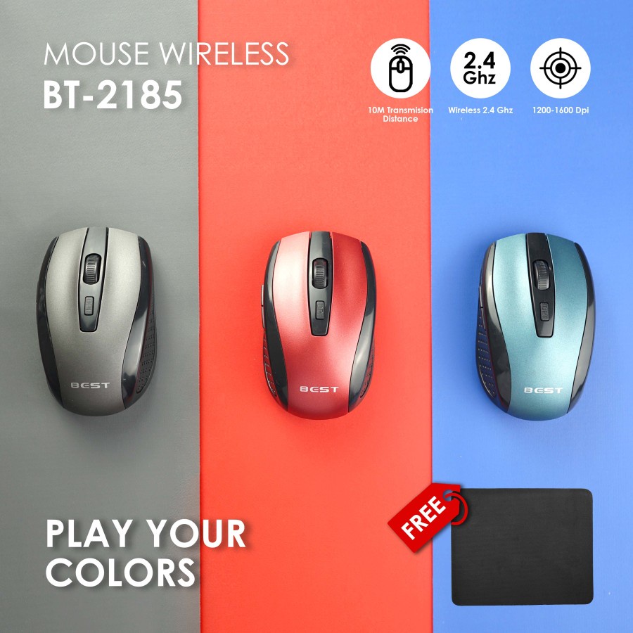 Jual Mouse Wireless Komputer Best 2185 Free Mousepad Surface | Shopee ...
