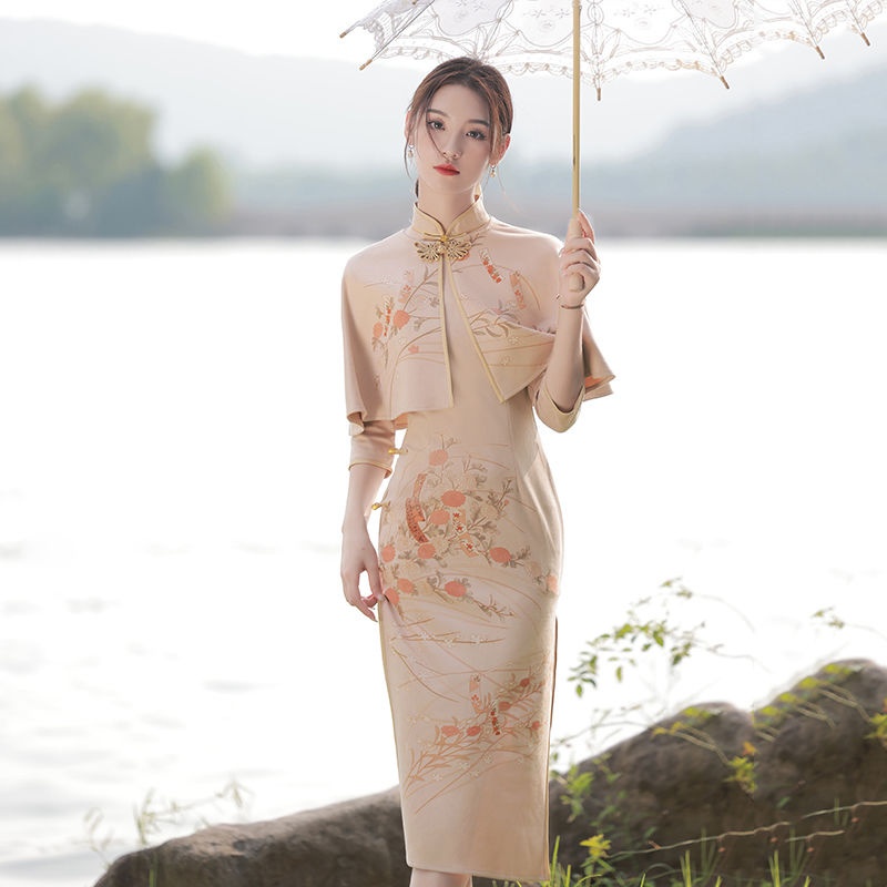 Jual Cheongsam 2024 autumn winter new high grade elegant shawl improved retro Republic of China suede two Shopee Indonesia