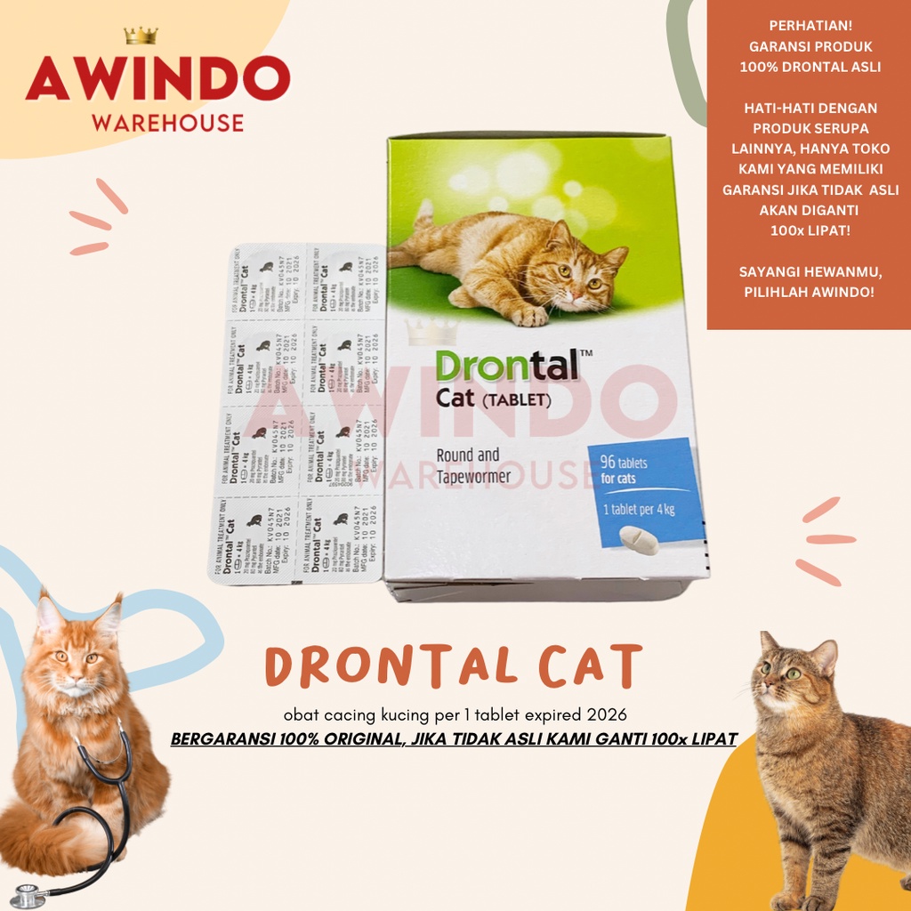 Jual DRONTAL CAT KUCING 1 TABLET - Obat Cacing Hewan Kucing Cat Kitten ...