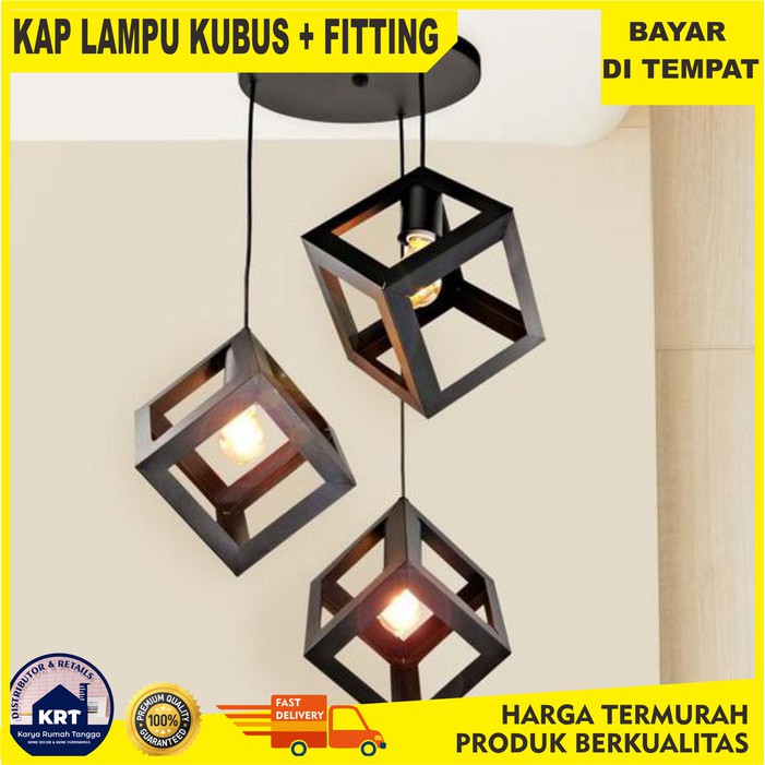 Jual Kap Lampu Gantung Besi Siku Sangkar Kubus Vintage Fitting E