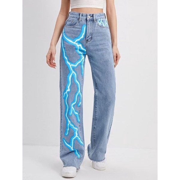 Jual Lightning jeans/ petir jeans/ painted jeans | Shopee Indonesia