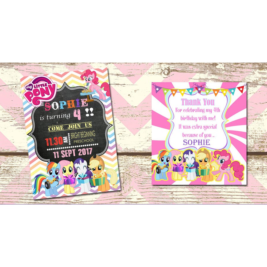 Jual set birthday invitation + thank you card tema my little pony ...