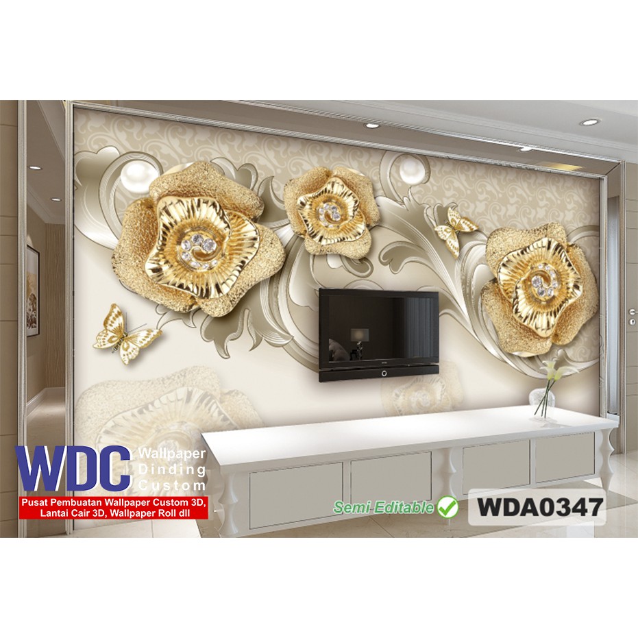 Jual wallpaper dinding custom 3d floral, wallpaper custom bunga 3d ...