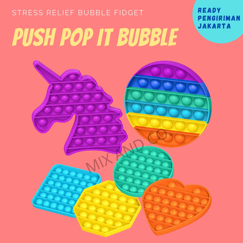 Push Pop it Round Fidget Toy Push bubble stress relief kids pop it mainan  rainbow ruby tiktok