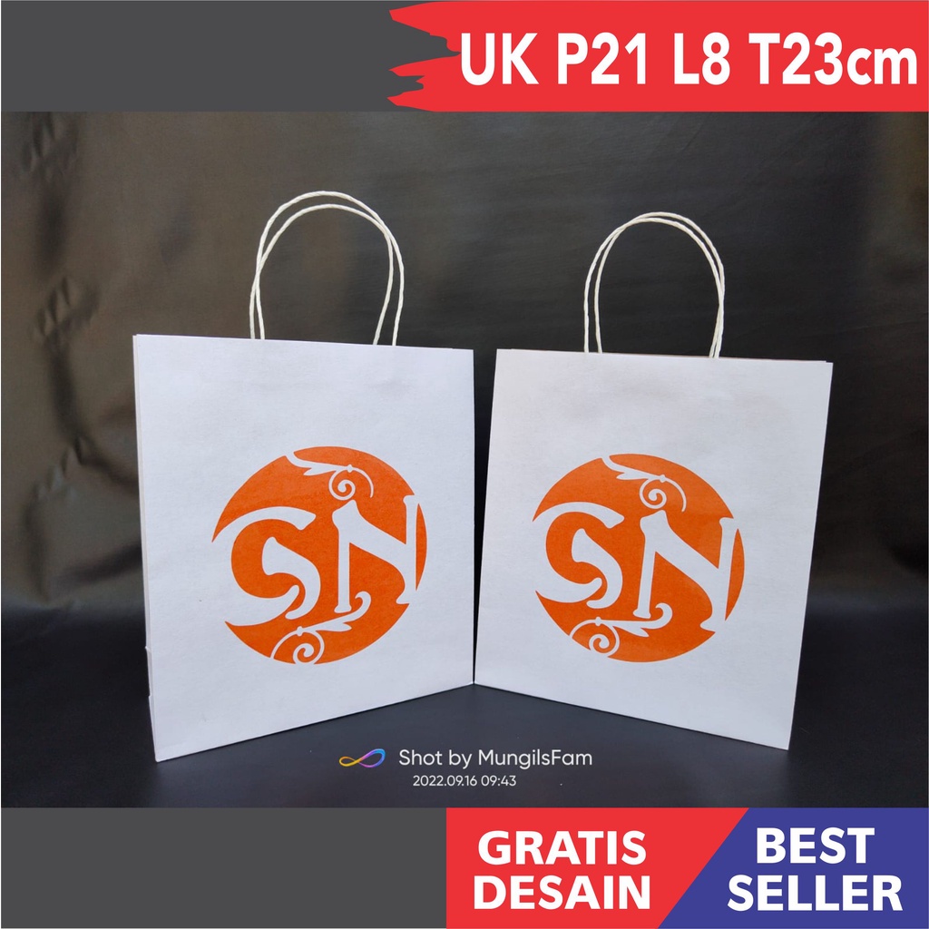 Jual Paperbag Custom Sablon Kraft Putih Uk Cm Free Desain Dan