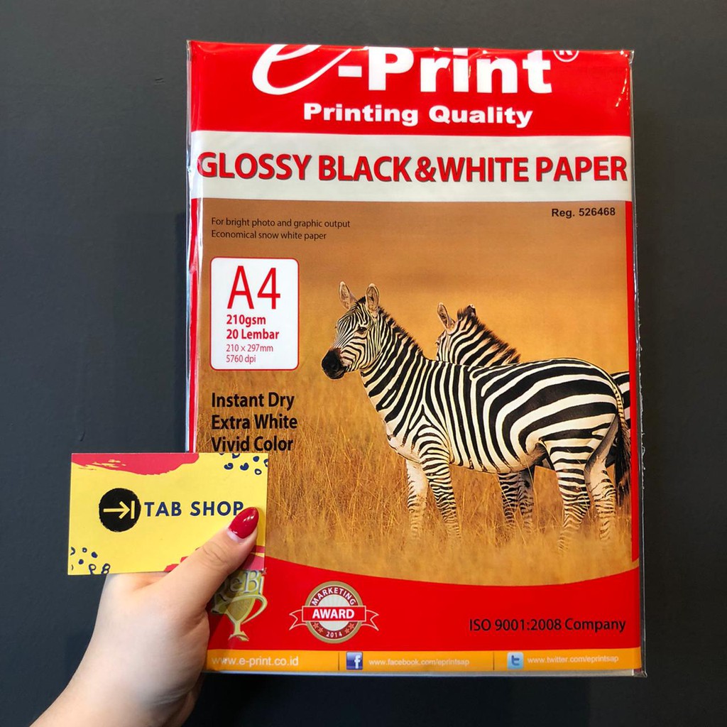Jual TAB SHOP EPRINT GLOSSY BLACK AND WHITE PAPER 210 GSM A4 20