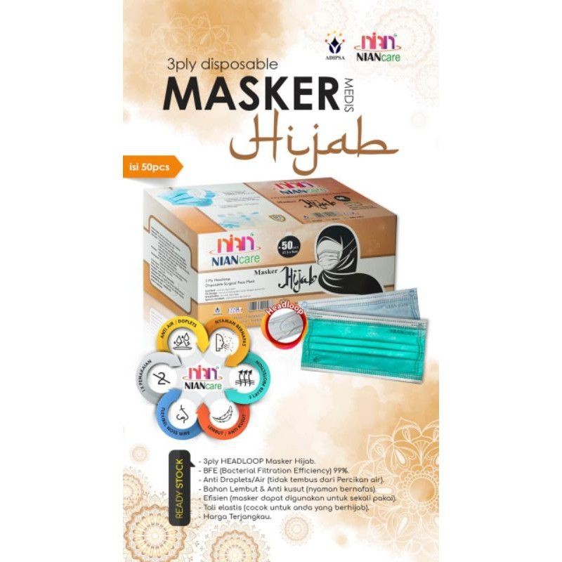 Jual Nian Care Masker Medis Hijab Ply Headloop Isi Pcs Shopee Indonesia