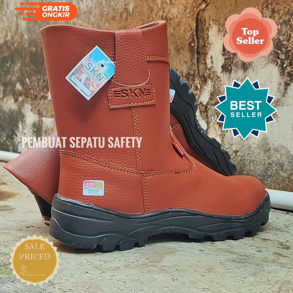 Jual Sepatu Safety Boot Kulit Buatan Premium Ujung Besi King Skn