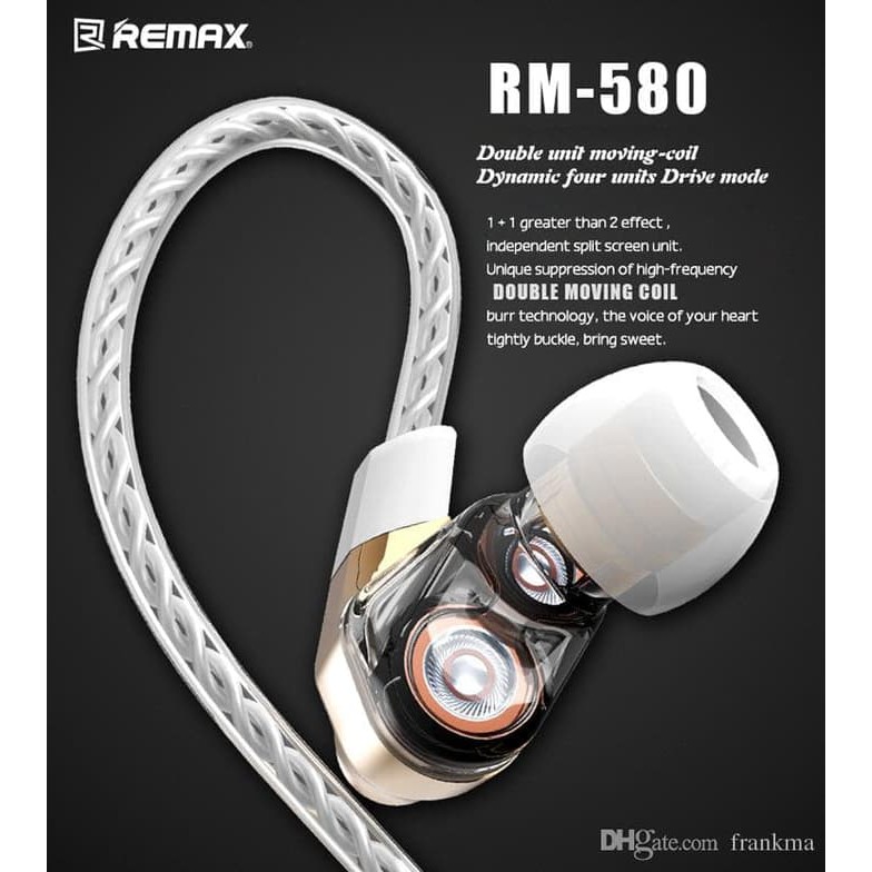 Jual Remax RM-580 Dual Driver Coil Earphone Headset Super Bass - Hitam ...