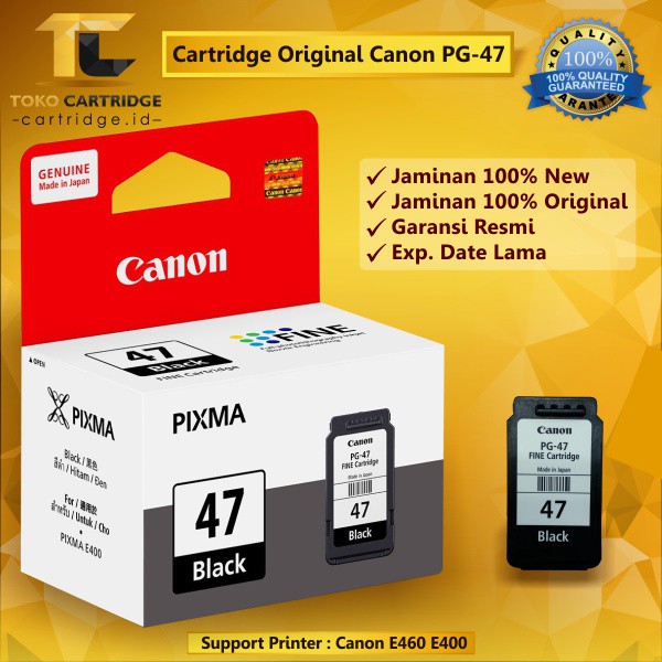 Jual Cartridge Tinta Canon PG47 PG 47 Black ORI Catridge Printer E400