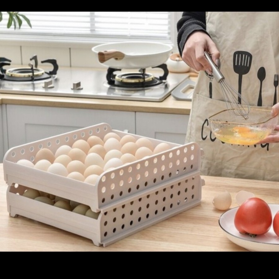 Jual Rak telur 2 susun egg box tingkat storage organizer dapur masak ...