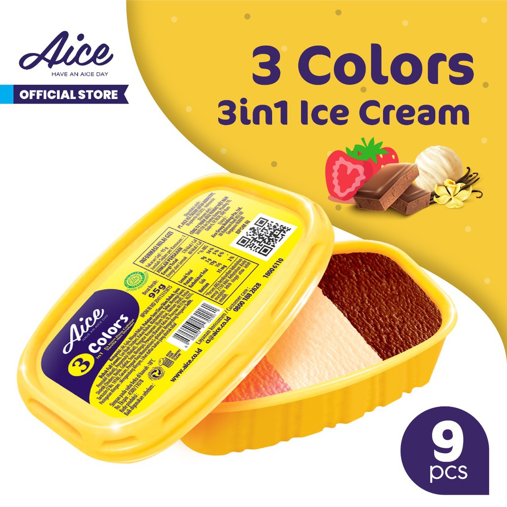 Jual Aice Ice Cream 3 in 1 colors 95g Eskrim isi 9 Pcs Es Krim rasa