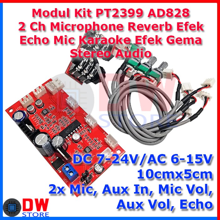 Jual Modul PT2399 AD828 Stereo Karaoke 2 Ch Microphone Echo Reverb Efek ...