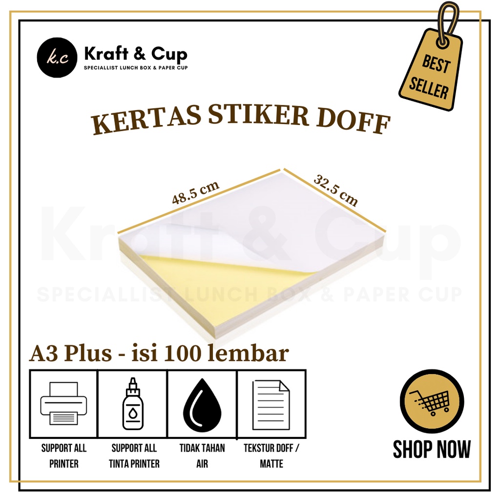 Jual Sticker A3 Plus Doff isi 100 lembar / Stiker A3 Plus Doff / Kertas ...