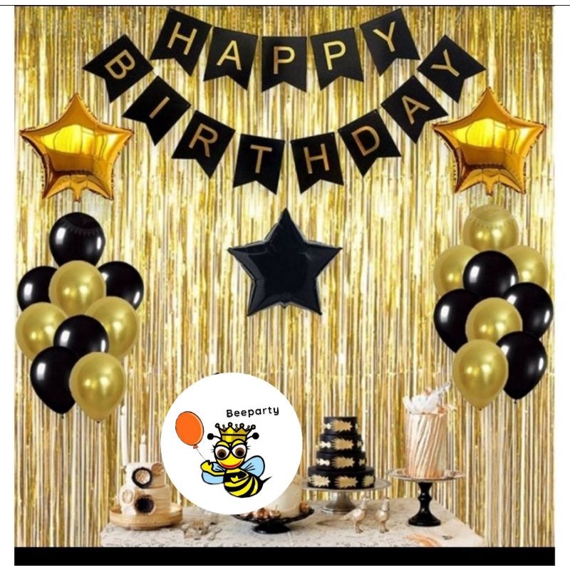 Set Paket Balon Ulangtahun Dekorasi Hitam Gold