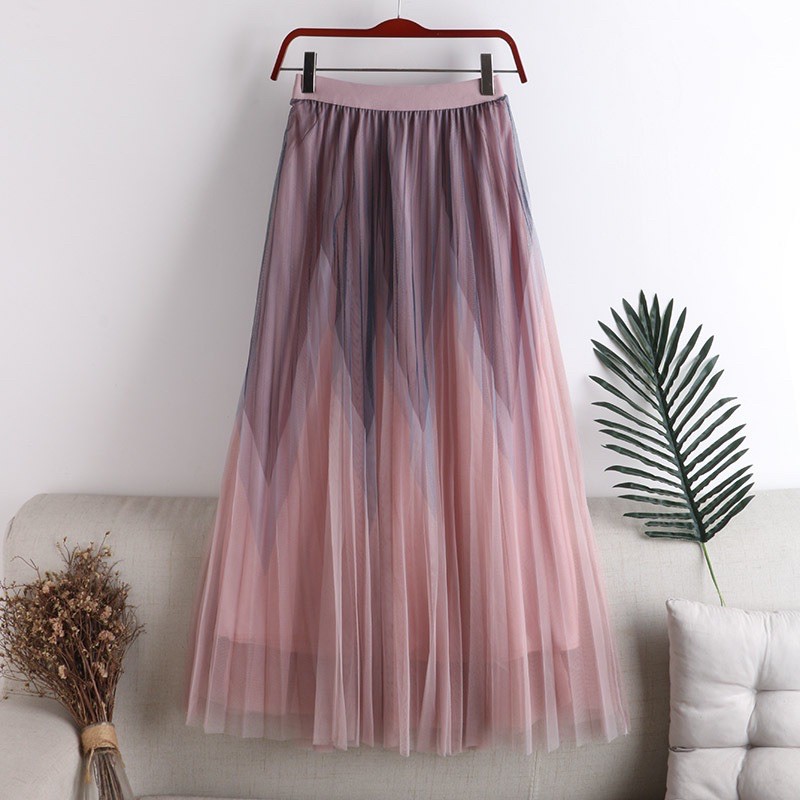 Jual Korean Triangle Color Block Pleated Print Skirt Import Premium ...