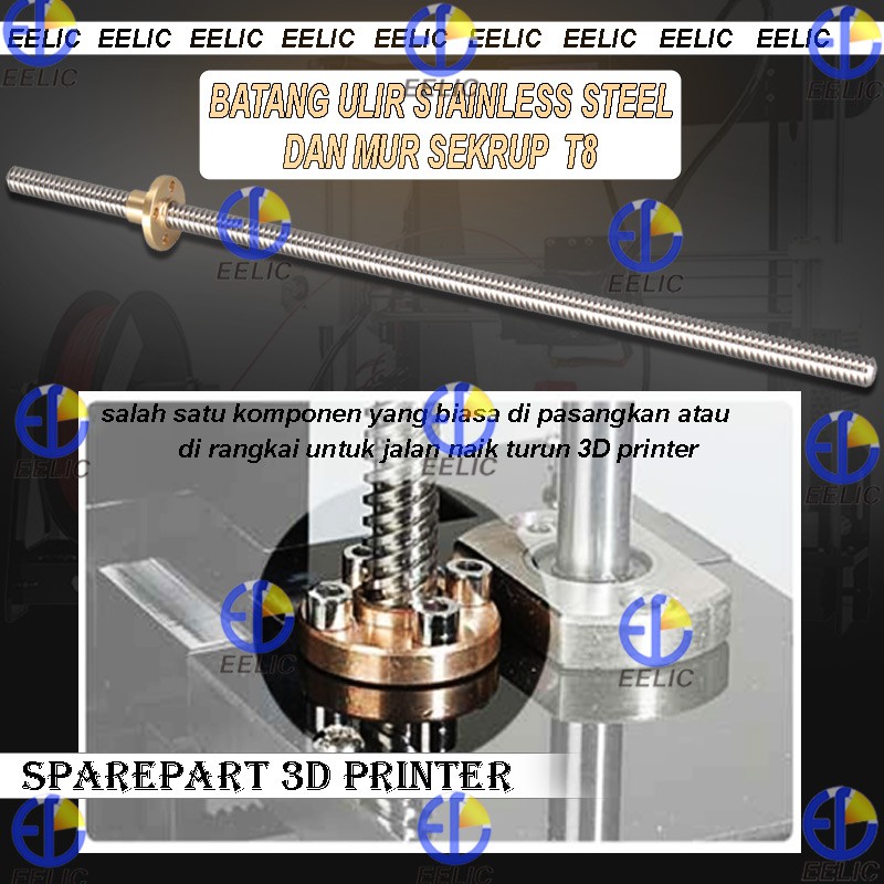 Jual EELIC SEP-MURT8X1300MM Linear Screw Rod T8-2 lead 8mm pitch 2mm ...