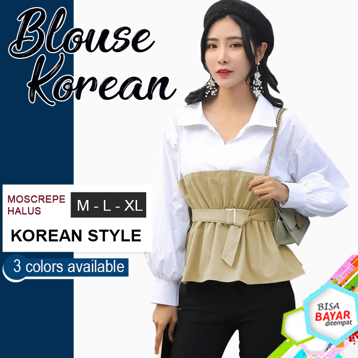 Jual Blouse Putih Wanita Lengan Panjang Korean Style Variasi Kerah