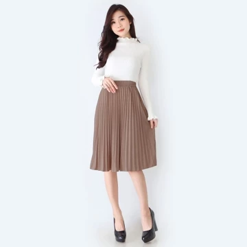 Rok Plisket Wanita Selutut Bahan Hyget Lentur