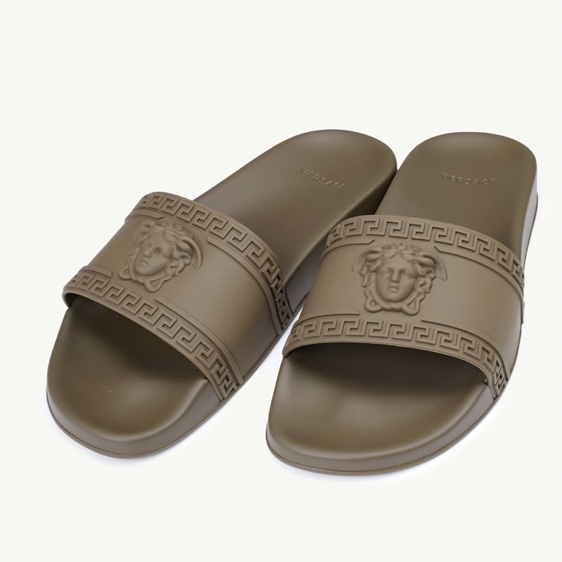 Jual VERSACE MEN PALAZZO MEDUSA POOL SLIDES KHAKI Shopee Indonesia