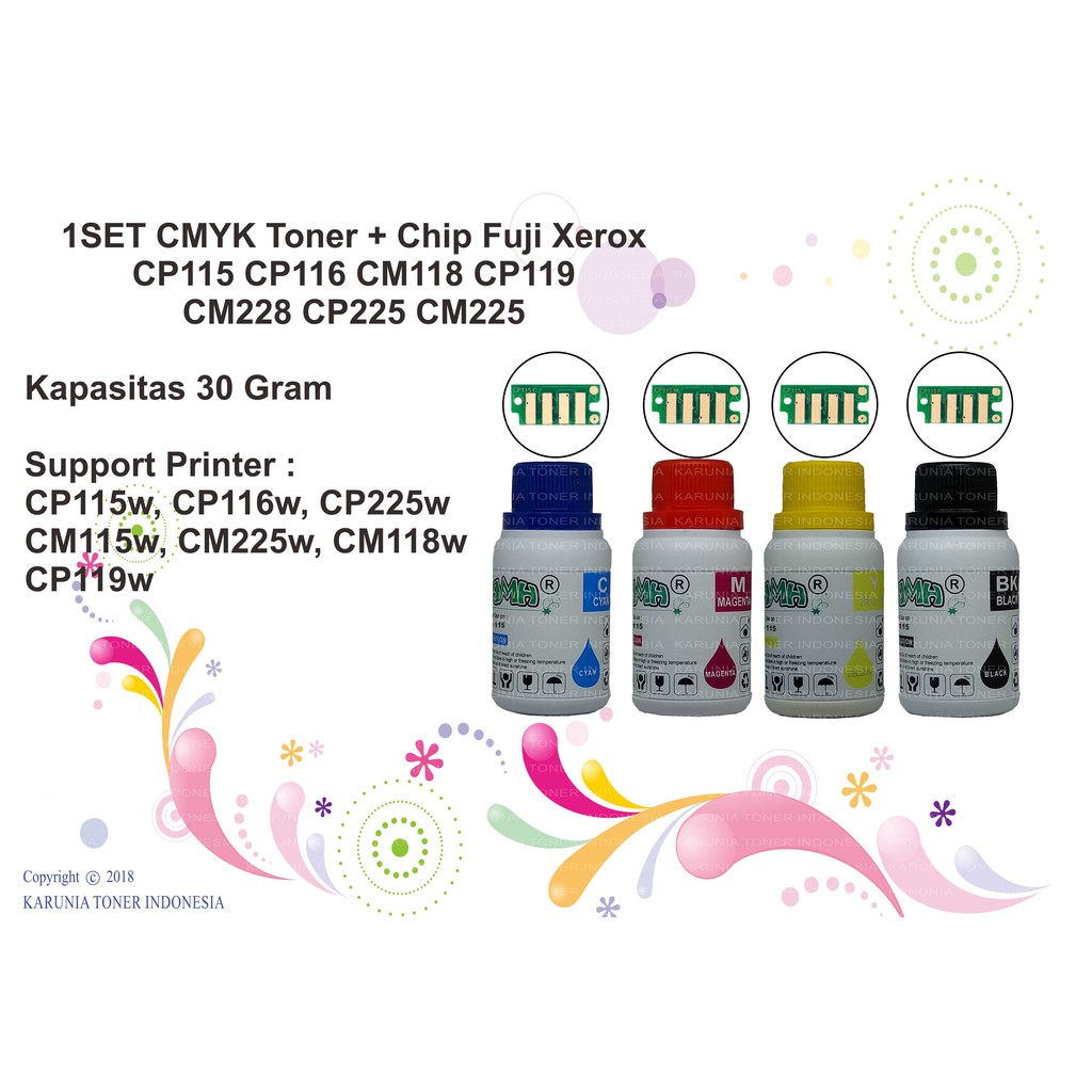 Jual 1SET CMYK Toner + Chip Fuji Xerox Cp115 CP116 CM118 CP119 CM228 ...