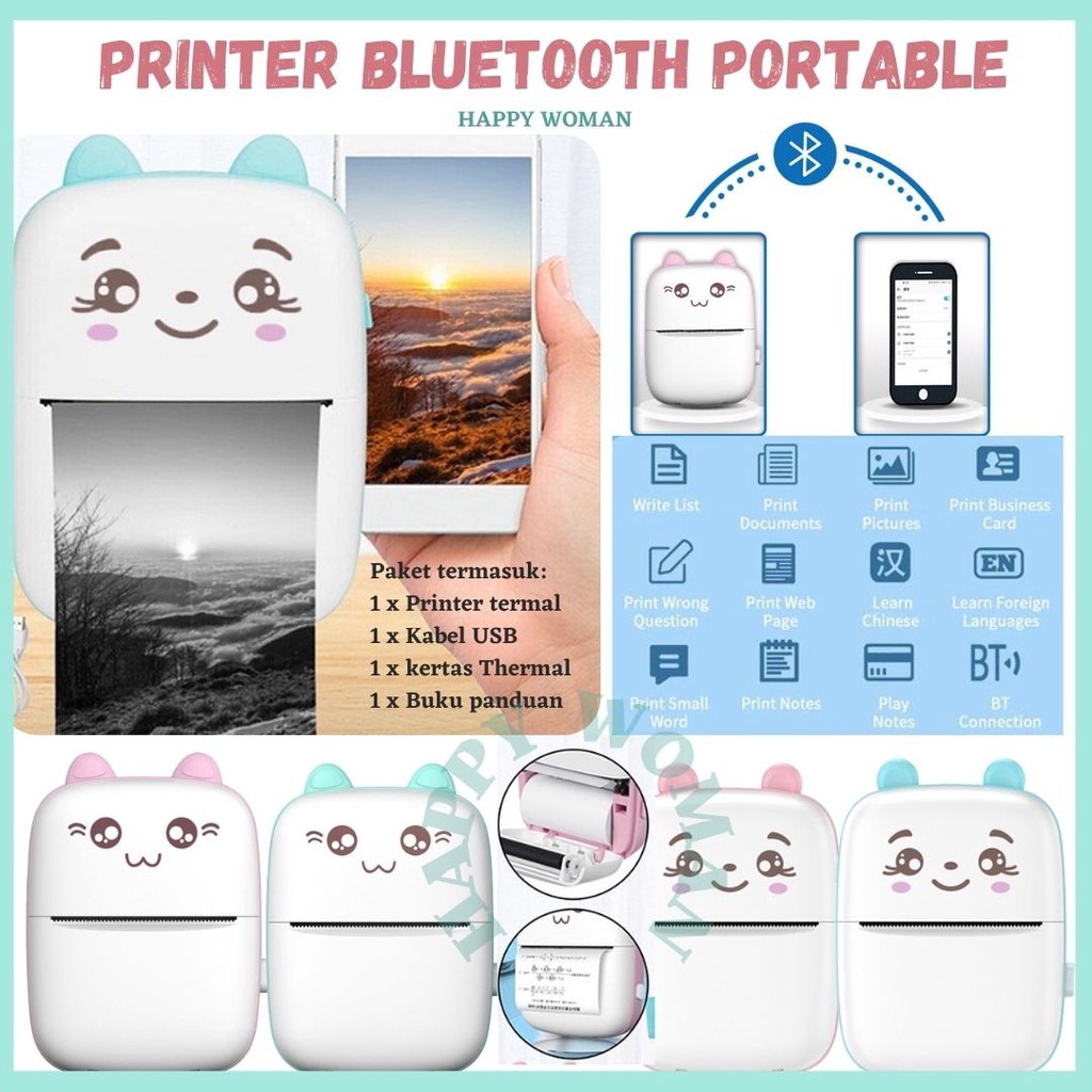 Jual Printer Mini Portable Photo Cartoon Thermal Print Camera Bluetooth ...