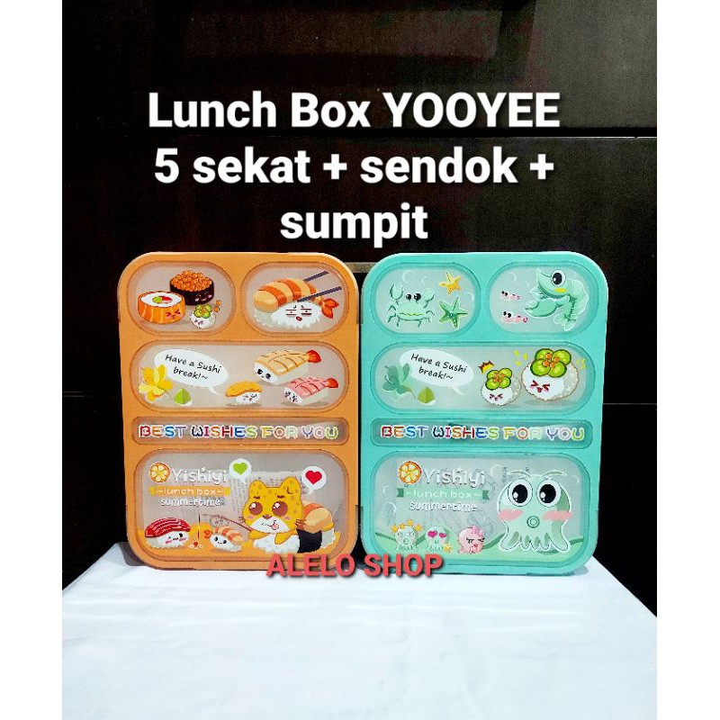 Jual Lunch box YOOYEE 5 sekat 590 kotak makan grid anti bocor spill