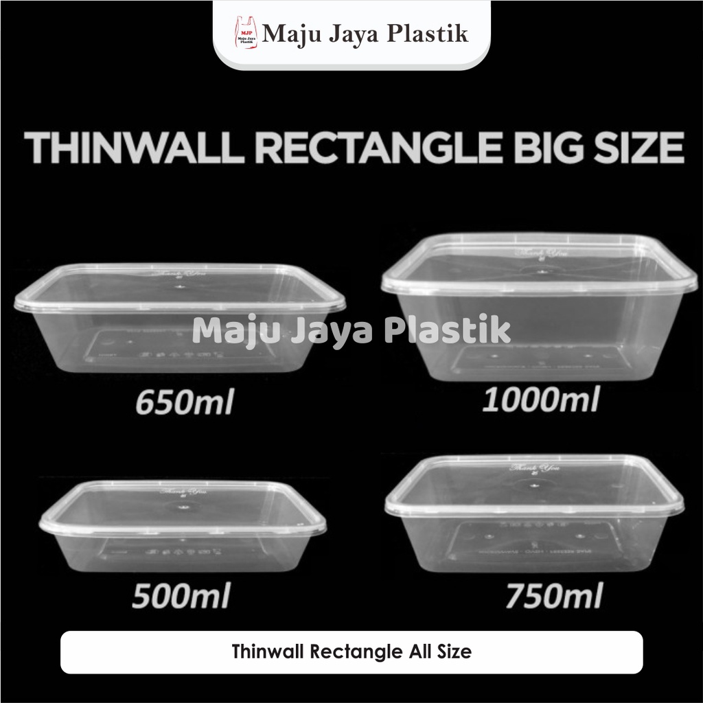 Jual Isi 25pcs Thinwall Rectangle Kotak Makan Plastik All Size 500ml 1000ml Thinwall 2454