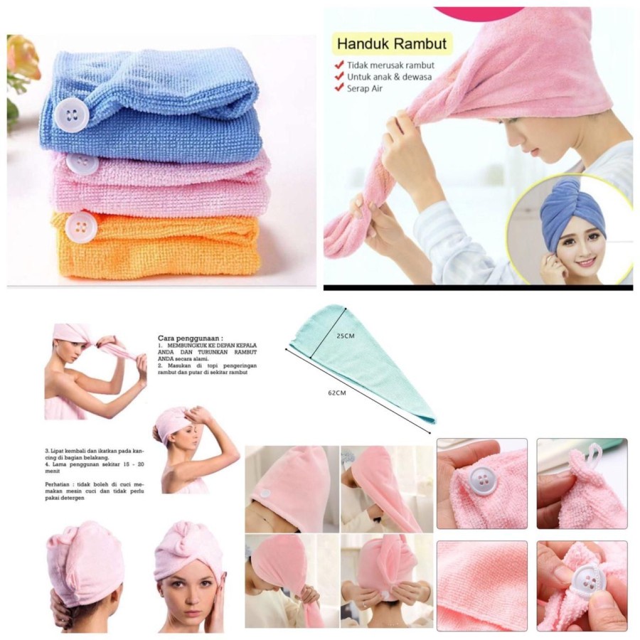 Jual JH HANDUK KERAMAS MICROFIBER HANDUK KEPALA CEPAT KERING HANDUK ...
