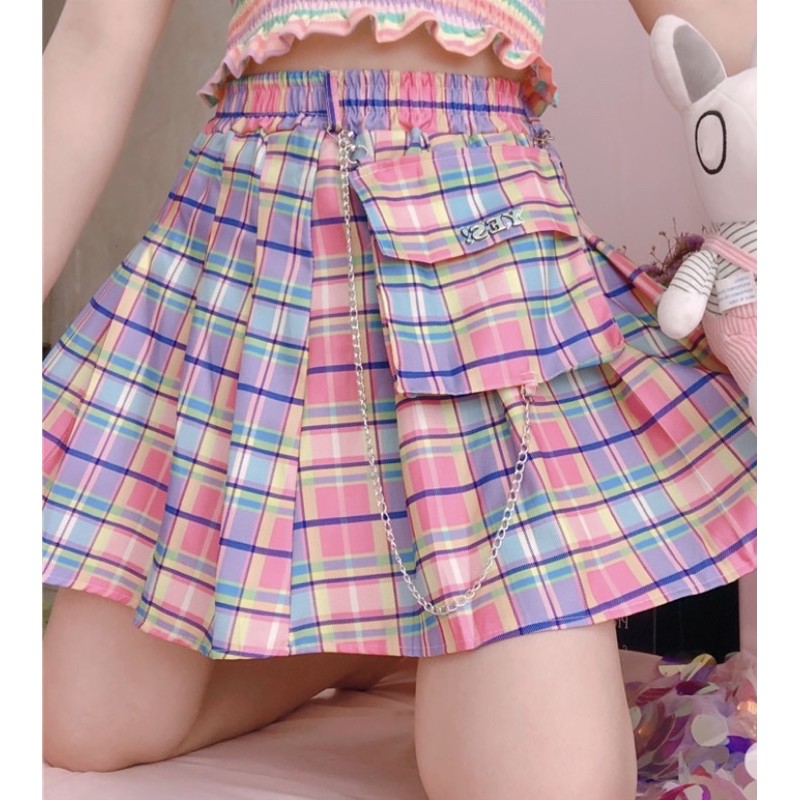 Jual P l Harajuku Plaid Skirts Preppy Style Mini Skirts Cute Japanese ...