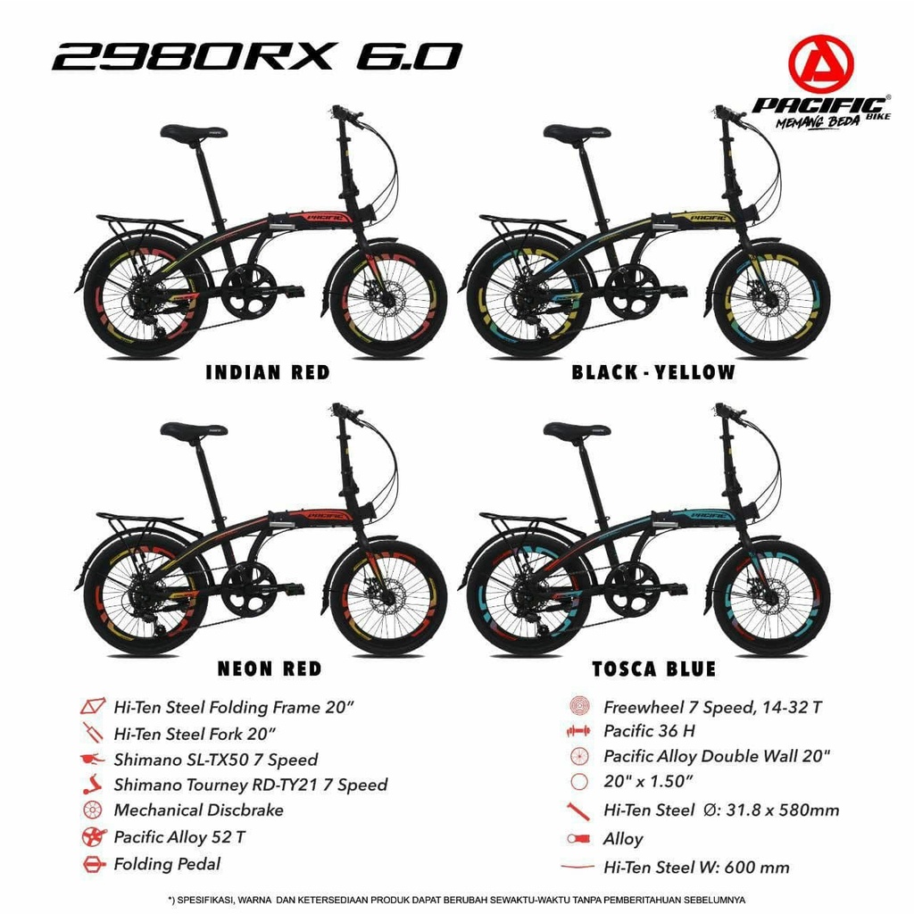 Jual Sepeda Lipat 20 Inch Pacific 2980 RX 6.0 Bagasi Rem Cakram ...