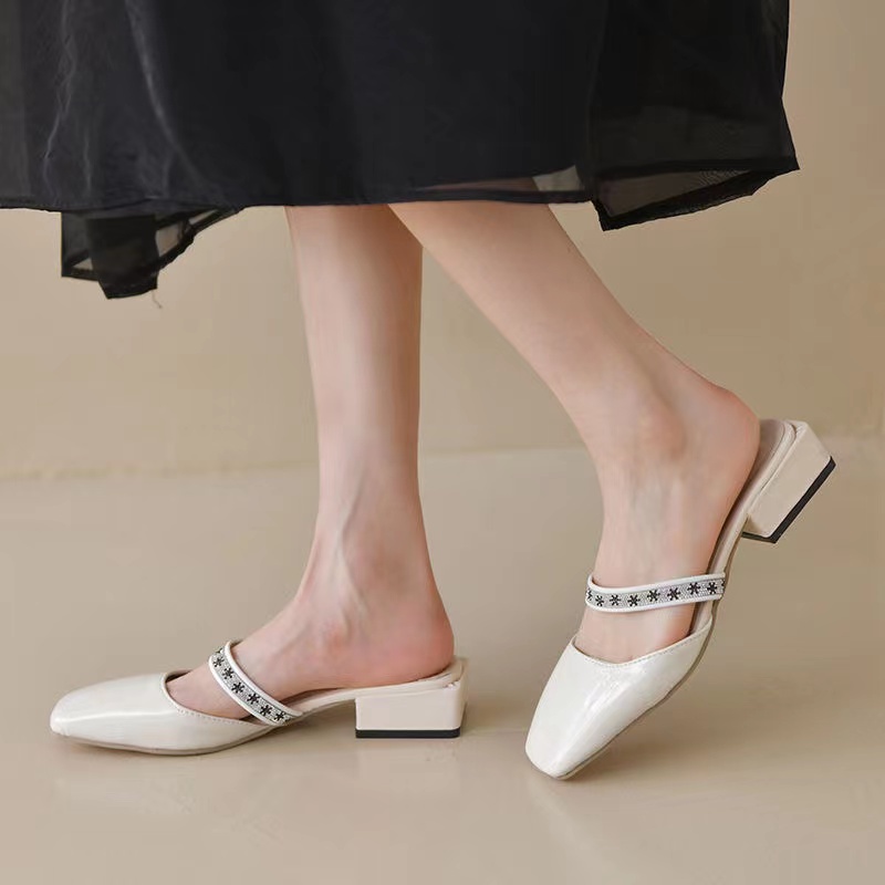 Jual Sandal Slop Rantai Flat Shoes Wanita Impor Sepatu Sandal Cewek Cantik Slip On Mules Bagus