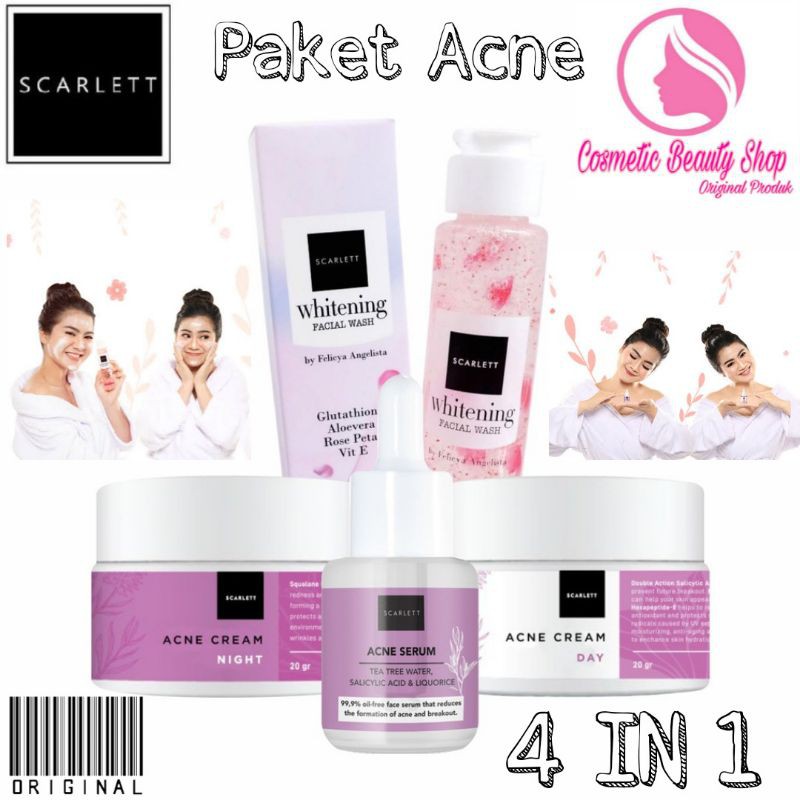 Scarlett Whitening Acne Series Treatment Paket Lengkap 4in1 Original Bpom