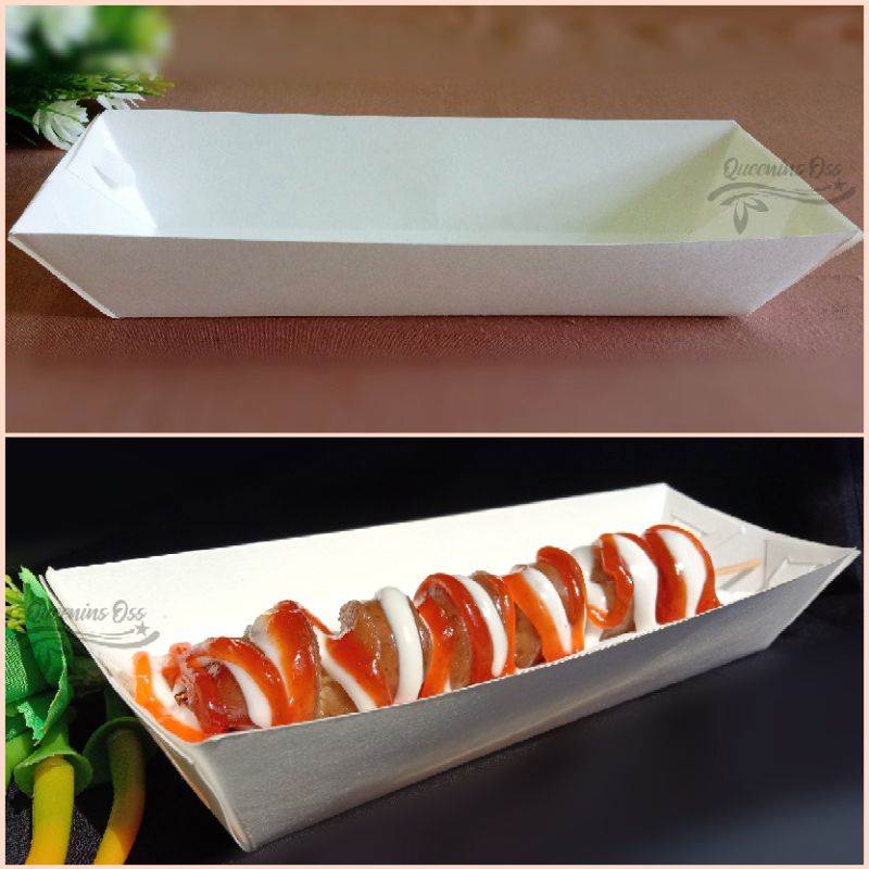 Jual (25 PCS) Paper Tray Sosis 18x5x4Cm/ Tray Corndog / Tray Kebab ...