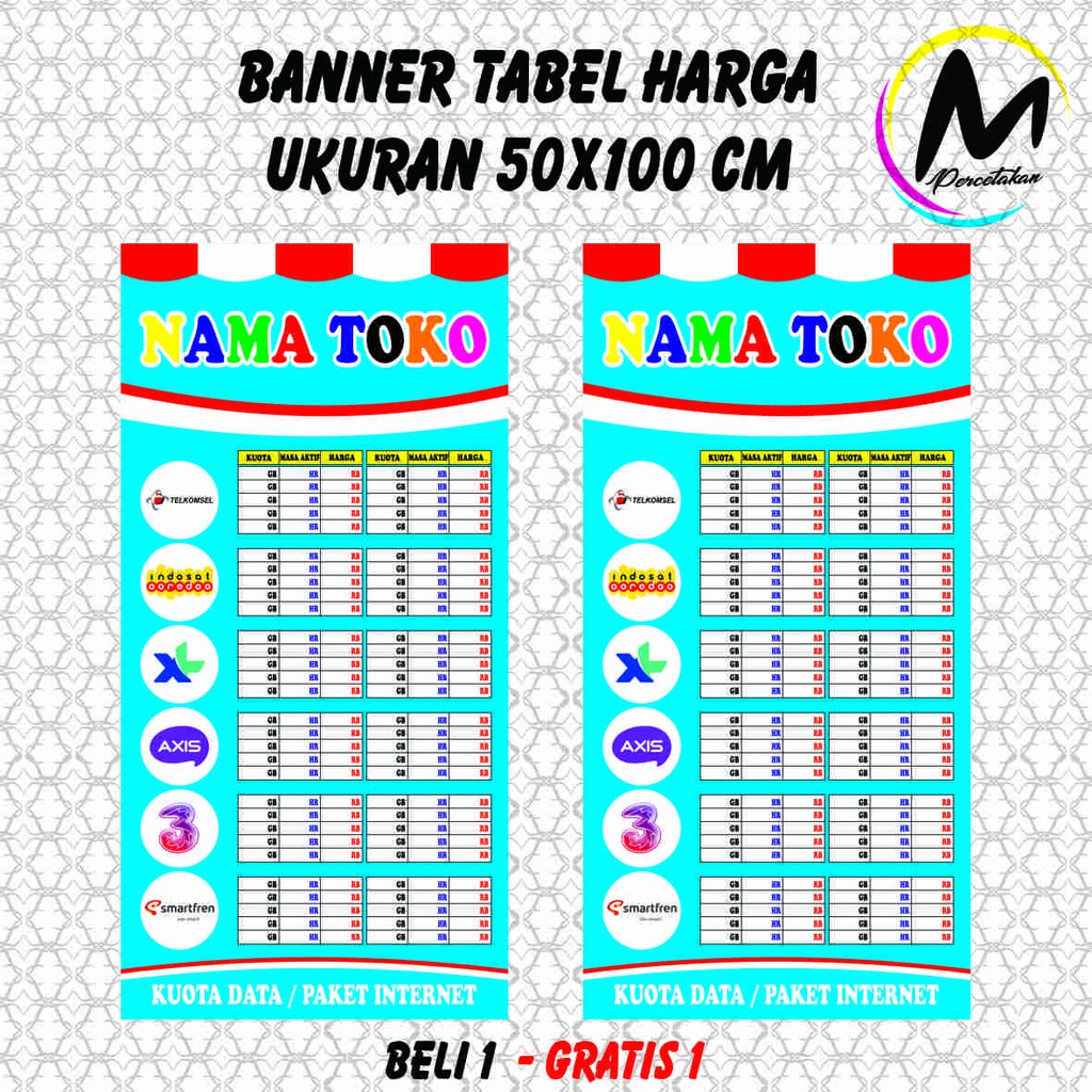 Jual Banner Tabel Harga Kuota Variasi Blue Ukuran X Shopee Indonesia