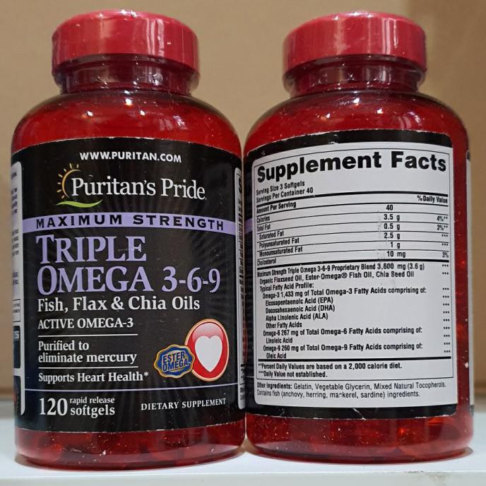 Jual Puritan's Pride Triple Omega 3 ,6, 9 isi 120 Softgels Puritans 3 6